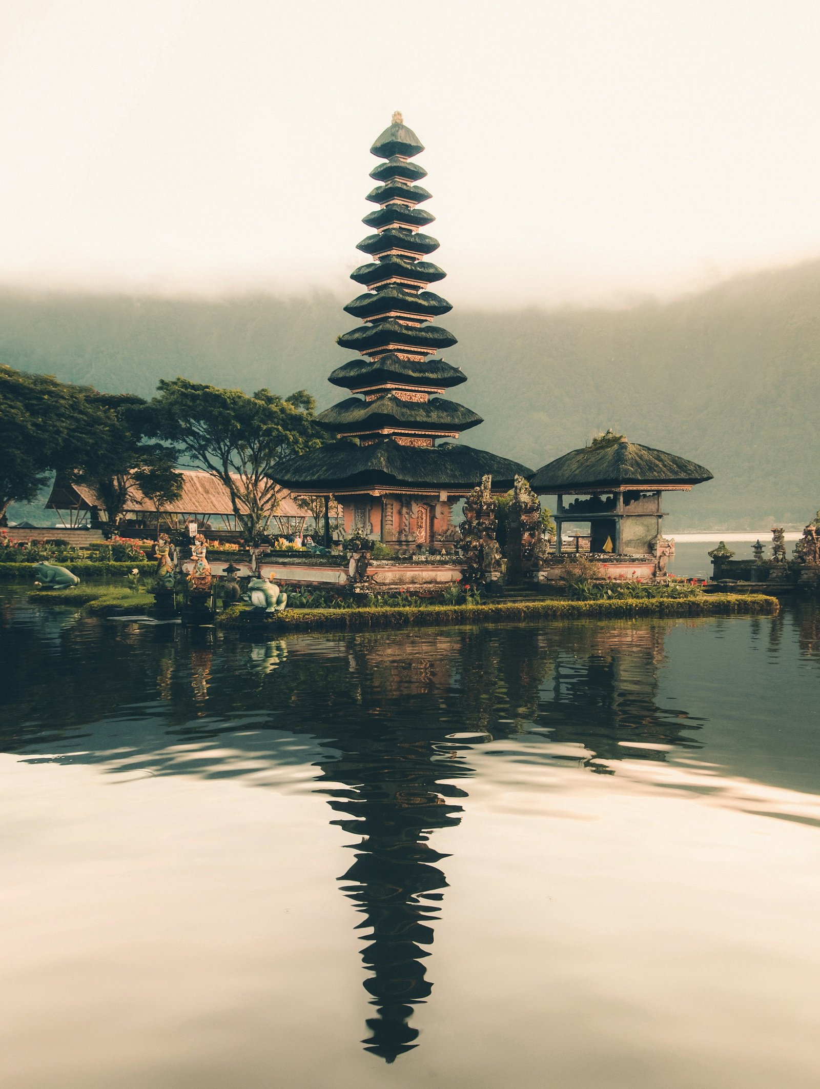 Bali temple beside a tranquil lake